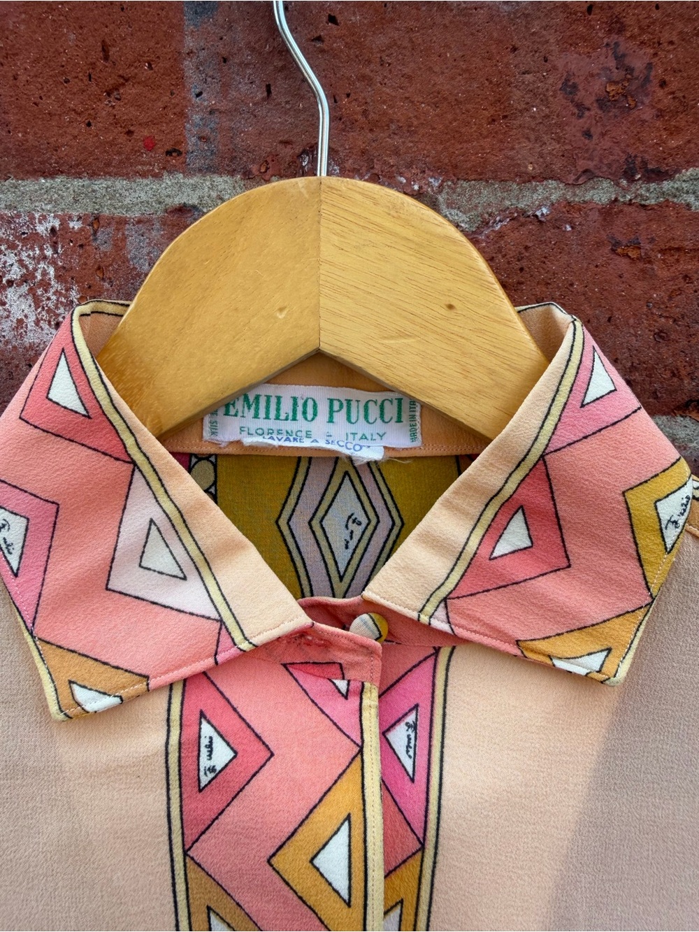 Emilio Pucci Peach, Pink & Yellow Geometric Silk Shirt - Picture 2 of 3